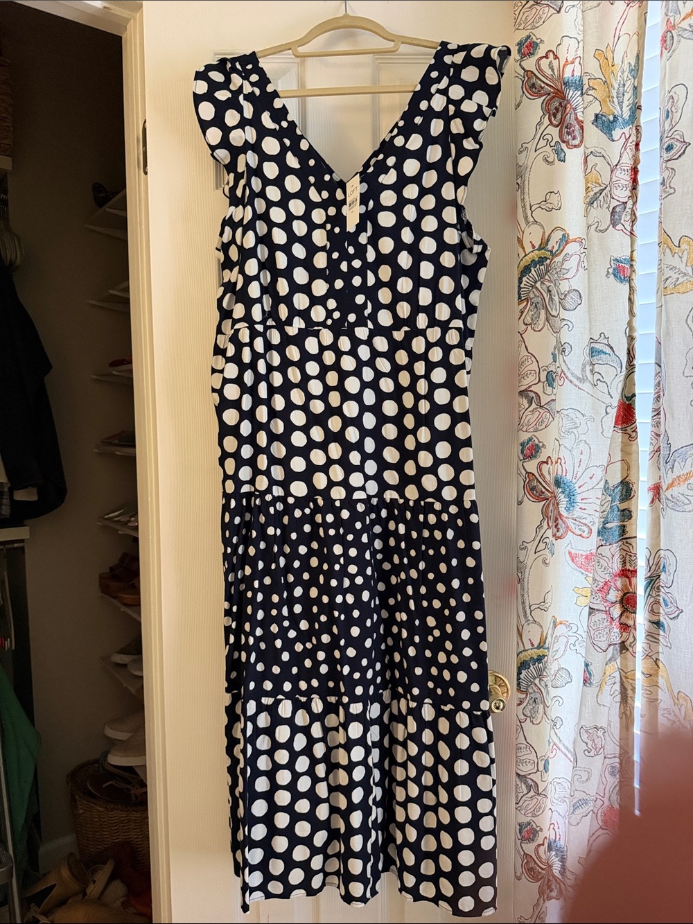 LOFT Navy and White Polka Dot Maxi Dress